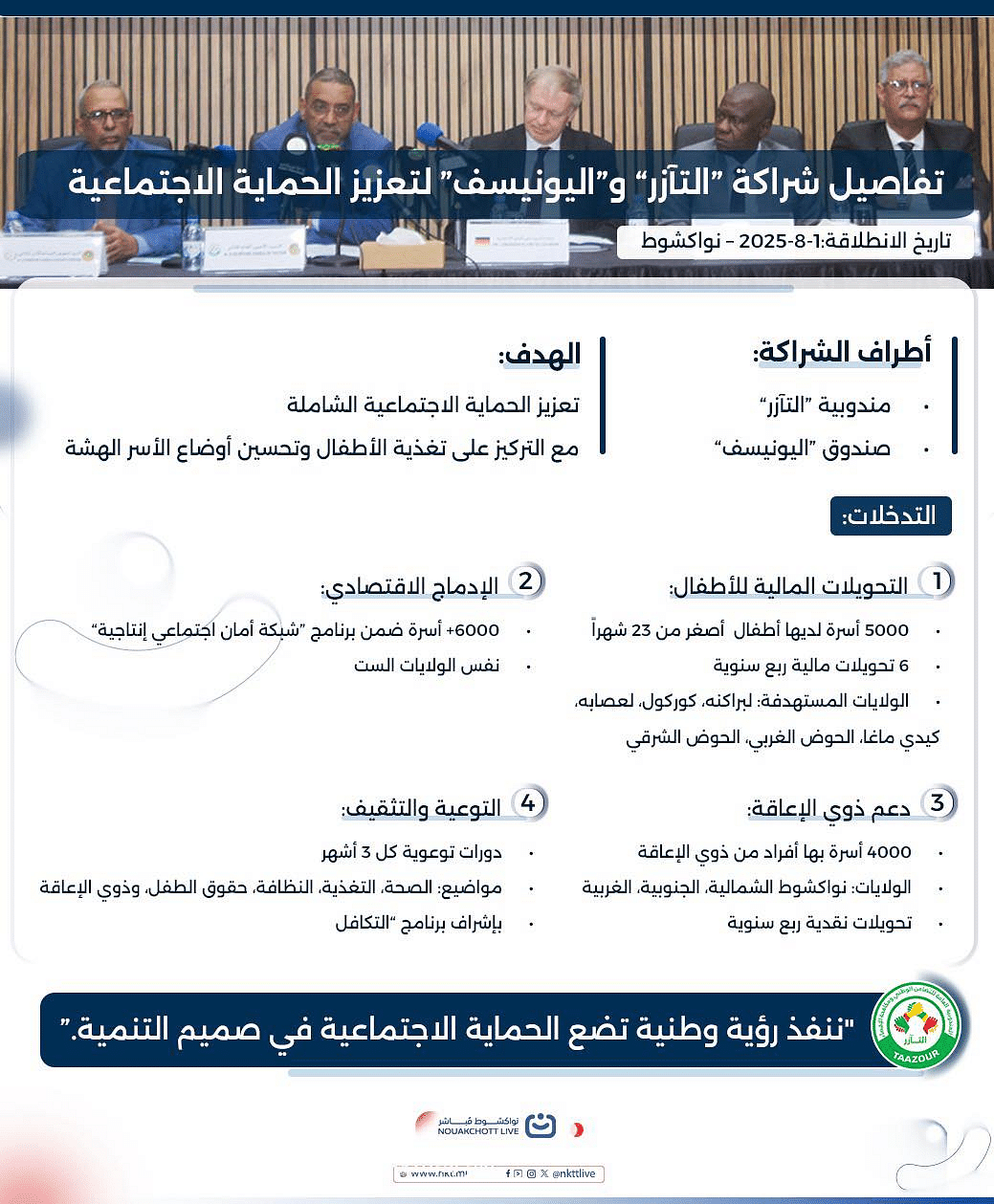 تفاصيل شراكة “التآزر” و”اليونيسف” لتعزيز الحماية الاجتماعية في موريتانيا